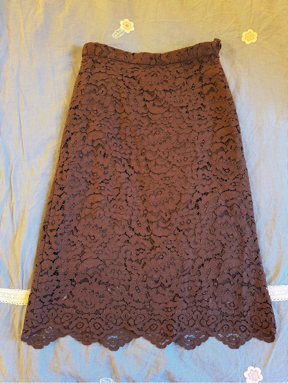 Woman Lace Midi Skirt in Dark Chocolate Size S